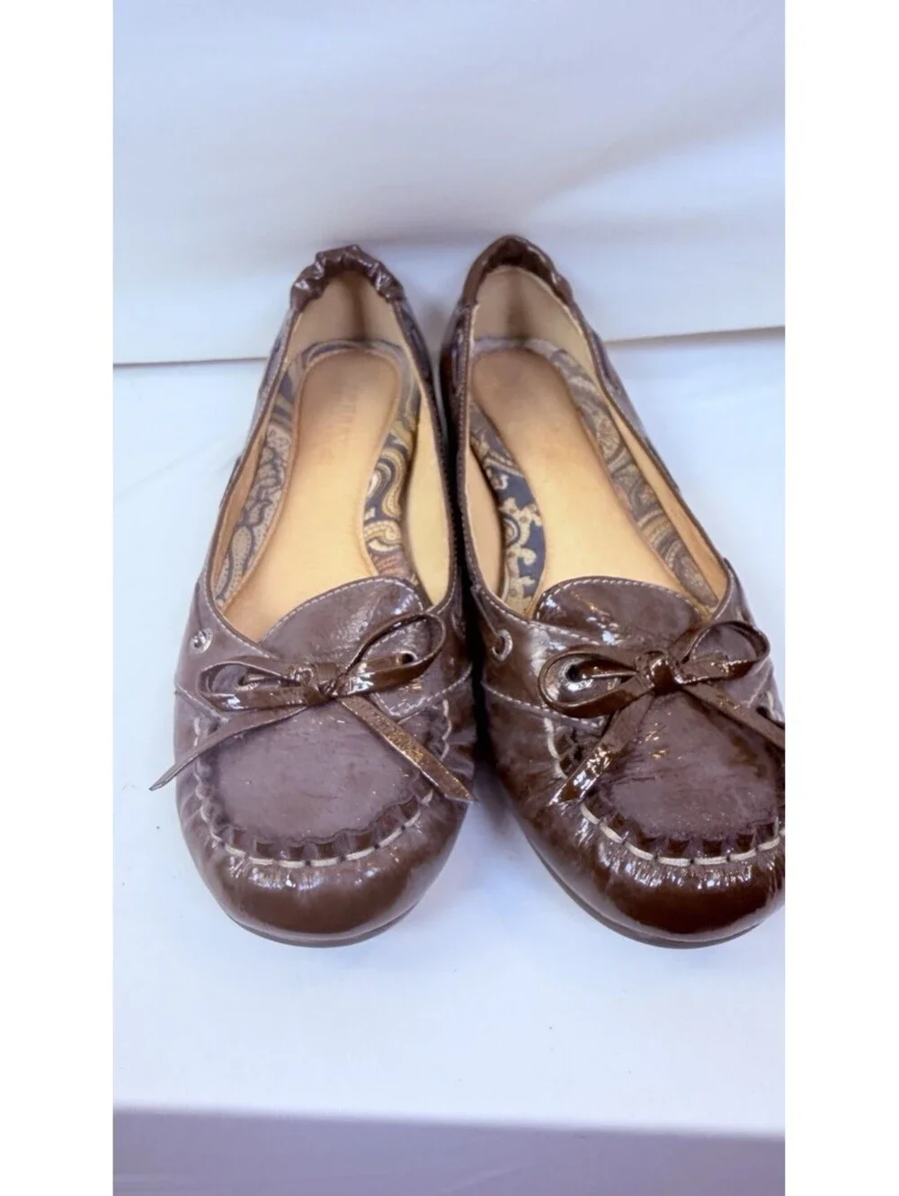 SPERRY Top Sider Brown Crinkle Patent Leather SANDPIPER Skimmer Flats Size 7.5 M